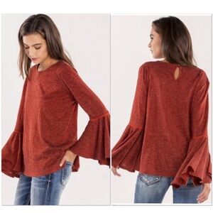 Miss Me Ring My Bell rust color bell sleeve top S